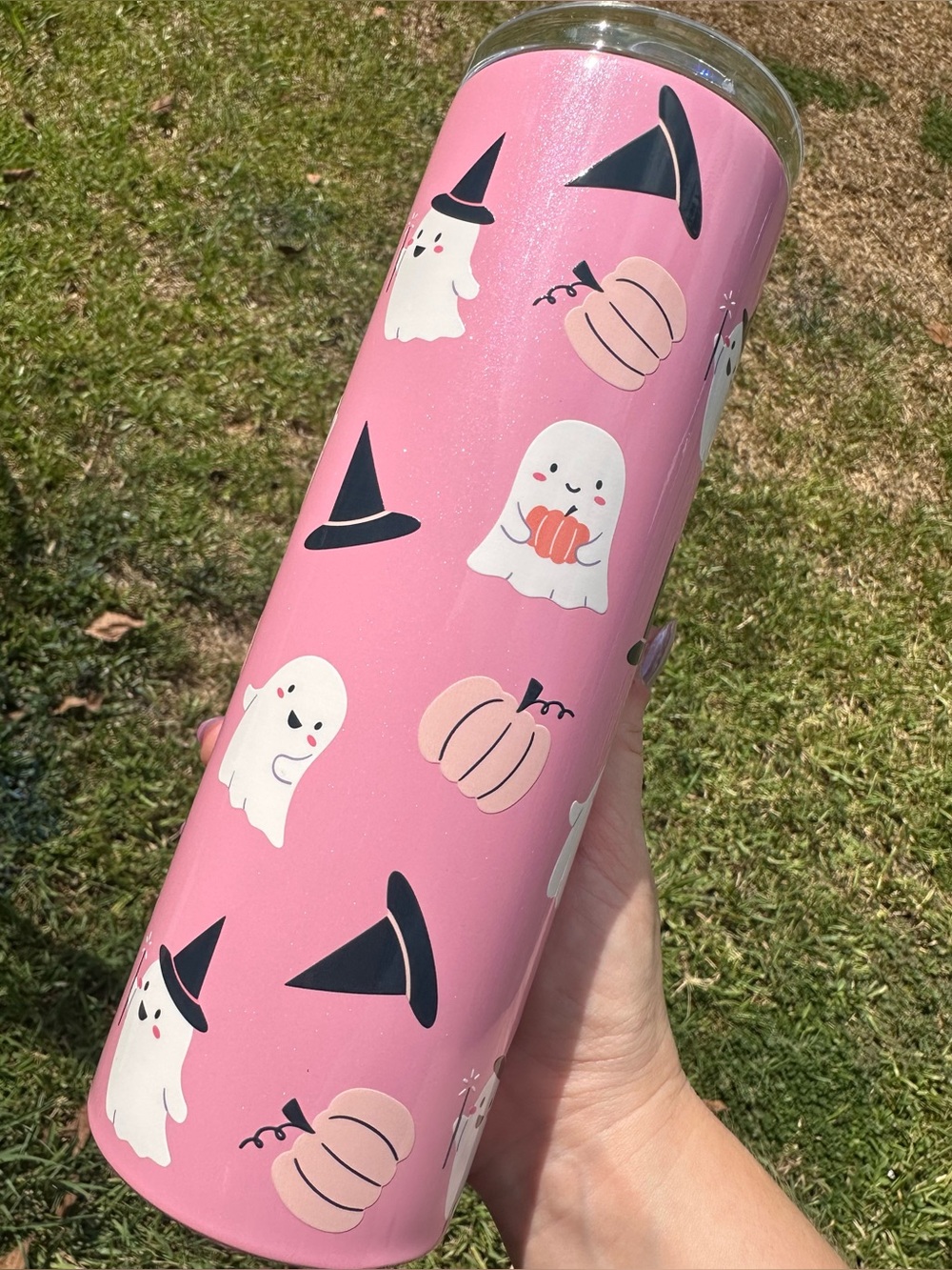22oz Stainless Steel Pink Ghost Halloween Tumbler *Cosmetic Flaw*